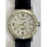 A RAYMOND WEIL GENEVE W1 STAINLESS STEEL CASED WRISTWATCH - 37mm diameter, white dial with hour