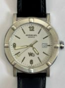 A RAYMOND WEIL GENEVE W1 STAINLESS STEEL CASED WRISTWATCH - 37mm diameter, white dial with hour