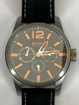 A HUGO BOSS 'ORANGE' WRISTWATCH - 46mm stainless steel case with orange hour batons and Arabic