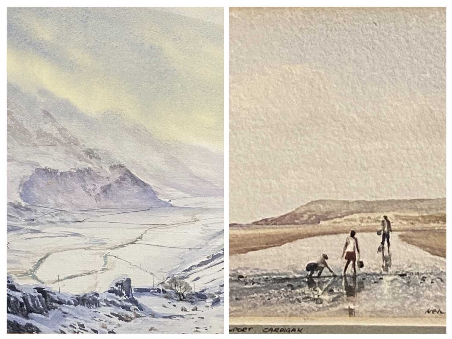 NEIL S HOPKINS (British born 1942) watercolour - mountainous winter landscape, signed lower left '
