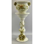 FRANCESCO CAPODIMONTE TYPE JARDINIERE ON STAND - with floral painted and floral encrusted decoration