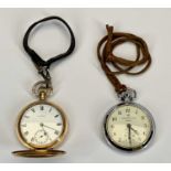WALTHAM GOLD PLATED FULL HUNTER POCKET WATCH - top wind, white enamel dial with black Roman numerals