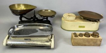 VINTAGE HARPER SCALES SET, cast iron scales with brass pans and a vintage medical scales, also, a