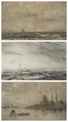 JOSEPH GRAY (British 1890 - 1963) two black and white etchings - sailing boats in stormy seas, 12.