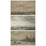 JOSEPH GRAY (British 1890 - 1963) two black and white etchings - sailing boats in stormy seas, 12.