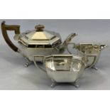 ART DECO STYLE SILVER 3 PIECE TEA SERVICE - Sheffield 1933, Maker Thomas Turner & Co, octagonal