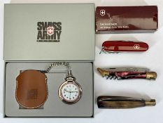 A SWISS ARMY MODEL 24721 SWISS ARMY BRAND POCKET WATCH, with leather belt pouch in box, a Victorinox