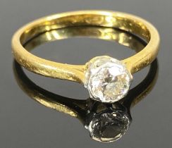 PRESUMED 18CT GOLD SOLITAIRE DIAMOND RING - 0.25ct, round cut stone in a probably platinum coronet