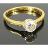 PRESUMED 18CT GOLD SOLITAIRE DIAMOND RING - 0.25ct, round cut stone in a probably platinum coronet