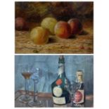 W H POWNALL (1912) oil on canvas - still life fruit, signed, 16 x 25cms and S NICOLL oil on