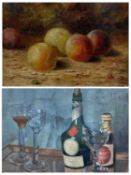 W H POWNALL (1912) oil on canvas - still life fruit, signed, 16 x 25cms and S NICOLL oil on