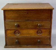 MAHOGANY TABLE TOP CHEST - with lift up lid, over three long drawers, turned knob handles, 40cms