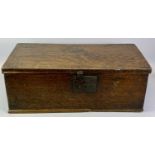 18TH CENTURY OAK MARRIAGE BOX - with iron clasp and lock plate, lift up lid with wire hinges,