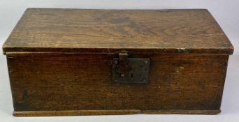 18TH CENTURY OAK MARRIAGE BOX - with iron clasp and lock plate, lift up lid with wire hinges,