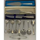 MIXED HALLMARKED SILVER CUTLERY - 13 pieces to include two Trefid type spoons, London 1936, Maker