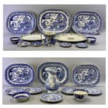 STAFFORDSHIRE BLUE & WHITE TRANSFER WARE POTTERY - late 19th century, six oval indented meat