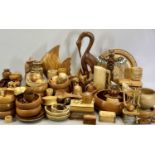 TREEN - various turned wooden bowls, carved ornaments, animals and other wooden collectables, a