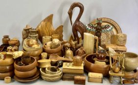 TREEN - various turned wooden bowls, carved ornaments, animals and other wooden collectables, a