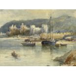 C J PORRITT watercolour - Conway Castle and Harbour titled 'Conway Castle', signed and dated 1910
