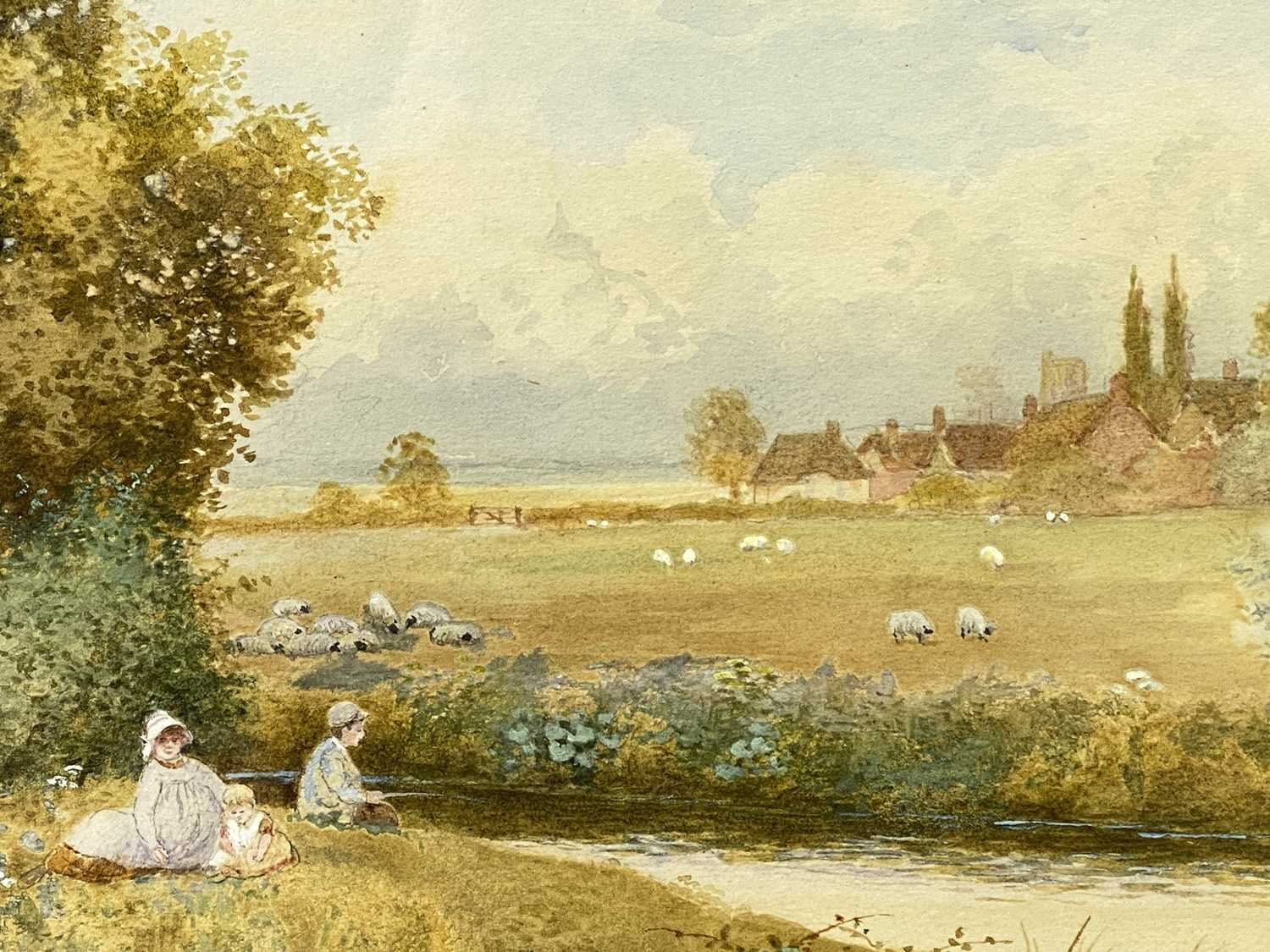 ANTIQUE WATERCOLOUR PAINTINGS (2) - R H WALKER - countryside village with sheep in a field having - Image 2 of 3