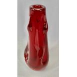 WILSON H DYER FOR WHITEFRIARS - a red glass nobbly lamp base vase, 25cms H