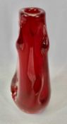 WILSON H DYER FOR WHITEFRIARS - a red glass nobbly lamp base vase, 25cms H