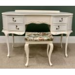 KIDNEY SHAPE DRESSING TABLE - French Provincial style, painted white, 77cms H, 127cms W, 64cms D,