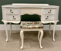 KIDNEY SHAPE DRESSING TABLE - French Provincial style, painted white, 77cms H, 127cms W, 64cms D,