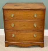 REPRODUCTION MAHOGANY BOW FRONTED CHEST - having three drawers with brass ring pull handles, on