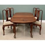 VICTORIAN MAHOGANY WIND-OUT DINING TABLE & FOUR HIGH SPLATBACK DINING CHAIRS - 74cms H, 181cms W,