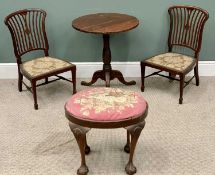 ANTIQUE OCCASIONAL FURNITURE, 4 ITEMS - a pair of mahogany low salon chairs having shaped backs