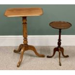 REPRODUCTION MAHOGANY WINE TABLE - on turned and tripod supports, 49cms H, 28cms diameter and a