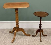 REPRODUCTION MAHOGANY WINE TABLE - on turned and tripod supports, 49cms H, 28cms diameter and a