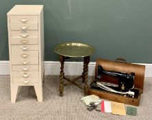 PLUS LOT 9 - VINTAGE FURNITURE ASSORTMENT (3) - painted metal multi-drawer cabinet, 87cms H, 29cms