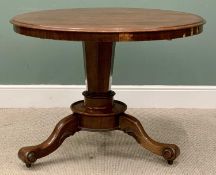 VICTORIAN MAHOGANY BREAKFAST TABLE - circular tilt top, segmented column on three splayed feet,