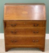 ANTIQUE MAHOGANY BUREAU - with boxwood stringing and Sheraton style inlay, sloped front over three