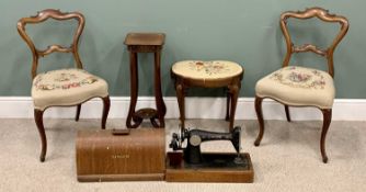 FURNITURE ASSORTMENT - to include a pair of upholstered seat antique mahogany parlour chairs with