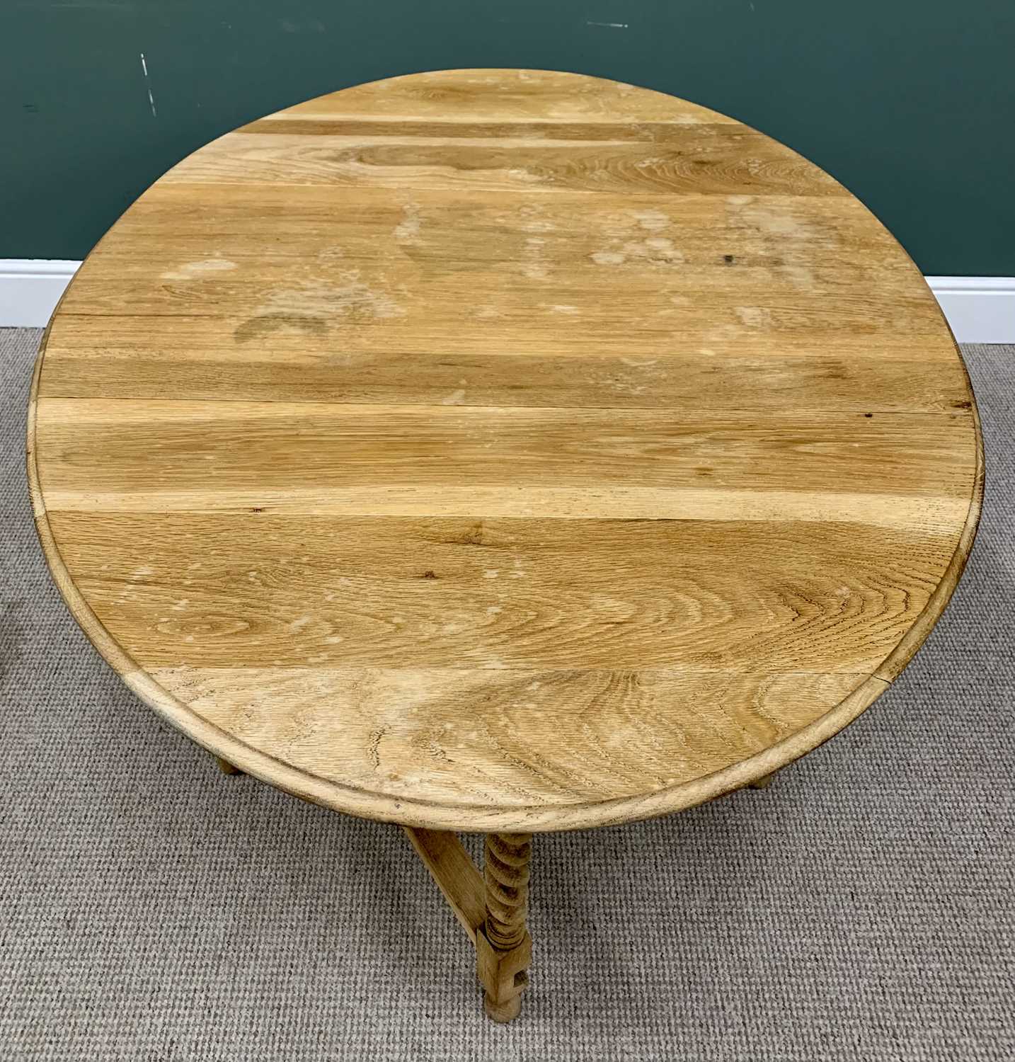 BARLEY TWIST GATE LEG TABLE - bleached oak, 74cms H, 149cms W, 107cms D (open) - Image 4 of 4