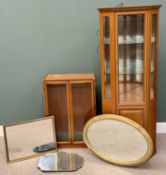 OFFERED WITH LOT 46 - FURNITURE ASSORTMENT - gilt framed mirror and two others, medium wood effect