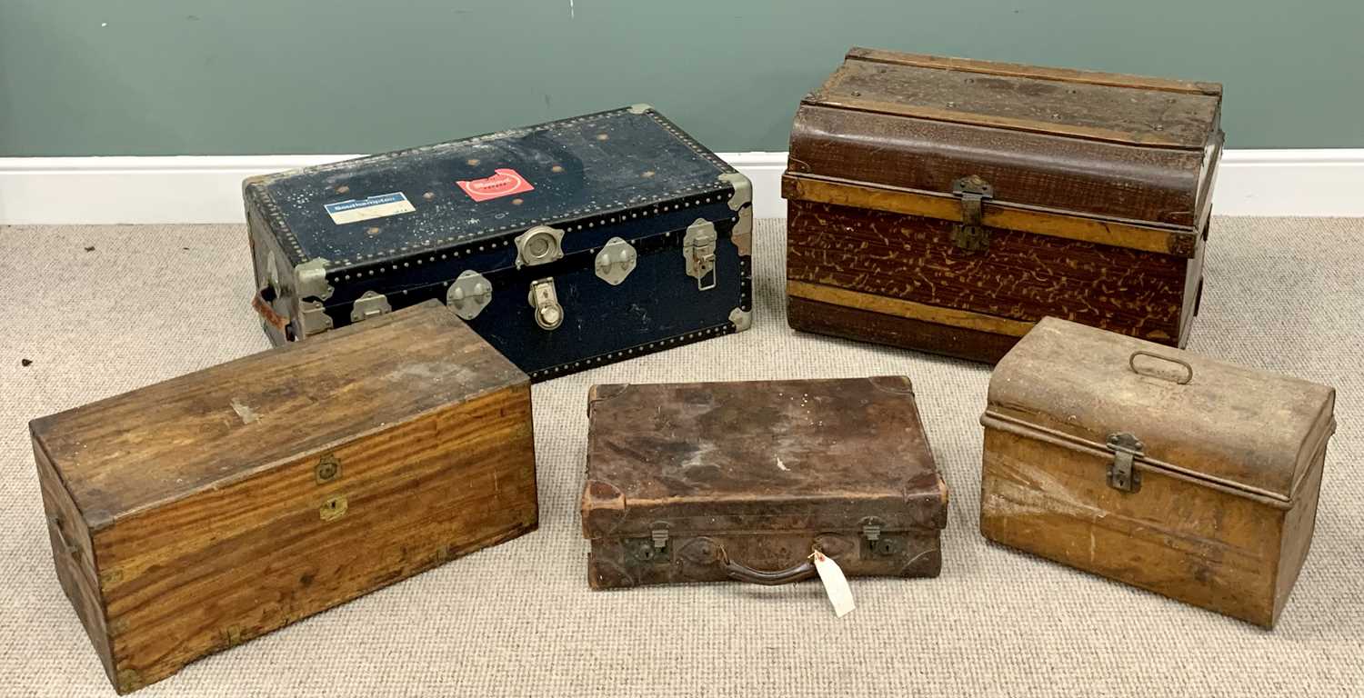 LUGGAGE - vintage steamer trunk, 35cms H, 91cms W, 52cms D and four other trunks/boxes/cases