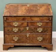 GEORGE IV WALNUT BUREAU - the fall front interior with pigeonholes and drawers above a slide open