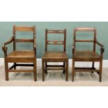 CIRCA 1830 OAK FARMHOUSE CHAIRS (3) - including two armchairs and one open seat example