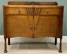 PLUS LOT 26 - ART DECO STYLE RAILBACK SIDEBOARD - polished oak with two drawers over two cupboard