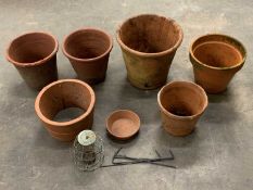 GARDEN WARE - an assortment of terracotta garden pots and a bird feeder