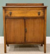 OFFERED WITH LOT 27 - EDWARDIAN POLISHED OAK SIDEBOARD - single drawer over two cupboard doors,