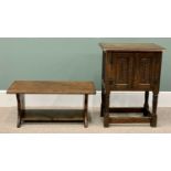 FURNITURE ASSORTMENT (2) - reproduction oak hutch type cupboard with carved doors, on turned and