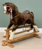 ROCKING HORSE - a modern Mamas & Papas example, on a light wood trestle base, 107cms H, 128cms W,