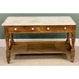 MARBLE TOPPED VINTAGE PINE BED CHAMBER WASHSTAND - having two frieze drawers with base shelf on