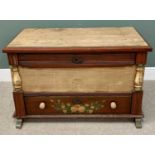 CONTINENTAL PAINTED PINE MULE CHEST -with lift top, single lower drawer and iron handles, 73cms H,