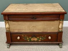 CONTINENTAL PAINTED PINE MULE CHEST -with lift top, single lower drawer and iron handles, 73cms H,